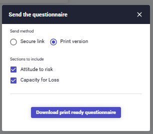 How can we print a blank Risk questionnaire?